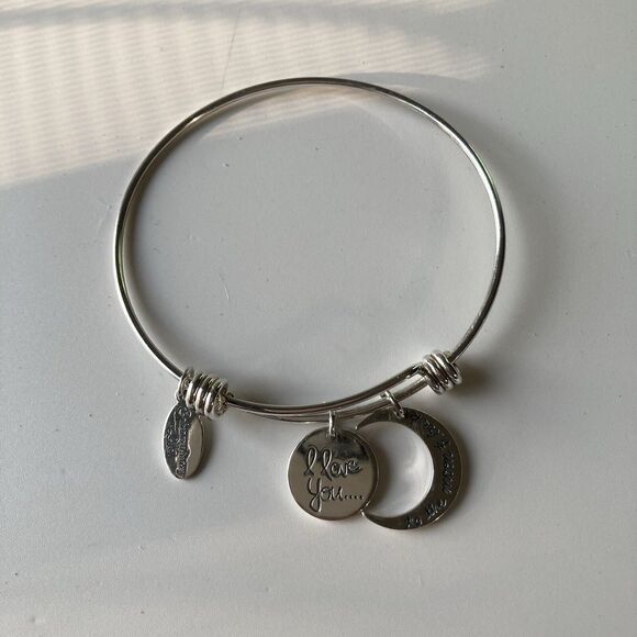 Vintage 925 Sterling Silver Charm Slider Bracelet I Love You To The Moon 13.44g - Picture 1 of 11